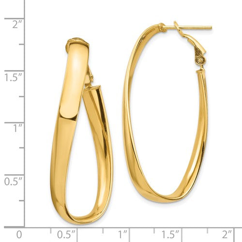 14k yellow gold twisted oval omega back hoop earrings 45mm x 19mm x 5mm
