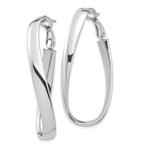 14k white gold twisted oval omega back hoop earrings 45mm x 19mm x 5mm