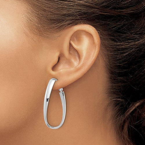 14k white gold twisted oval omega back hoop earrings 45mm x 19mm x 5mm