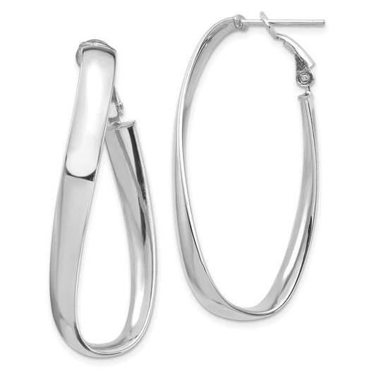 14k white gold twisted oval omega back hoop earrings 45mm x 19mm x 5mm