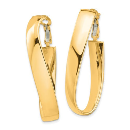 14k yellow gold twisted oval omega back hoop earrings 43mm x 19mm x 7mm