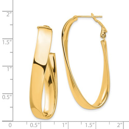 14k yellow gold twisted oval omega back hoop earrings 43mm x 19mm x 7mm