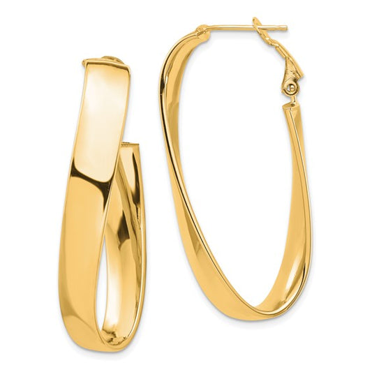 14k yellow gold twisted oval omega back hoop earrings 43mm x 19mm x 7mm