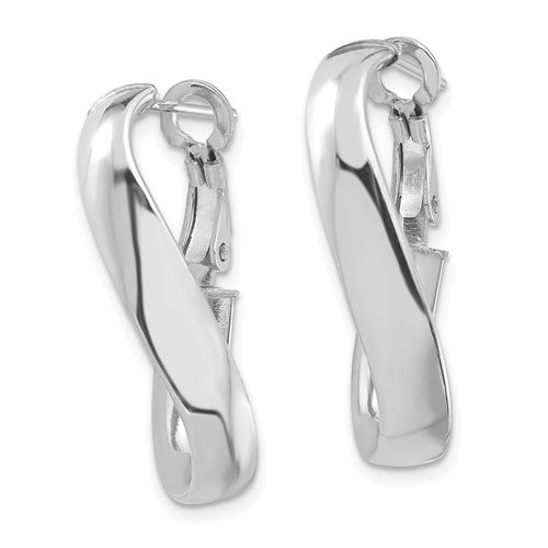 14k white gold twisted oval omega back hoop earrings 27mm x 13mm x 5mm