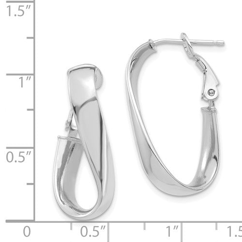 14k white gold twisted oval omega back hoop earrings 27mm x 13mm x 5mm