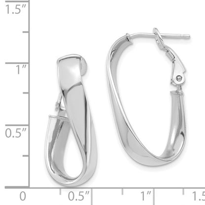 14k white gold twisted oval omega back hoop earrings 27mm x 13mm x 5mm