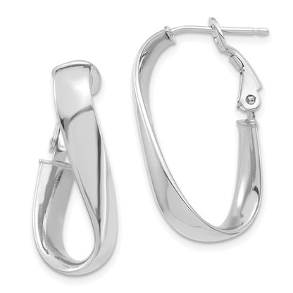 14k white gold twisted oval omega back hoop earrings 27mm x 13mm x 5mm