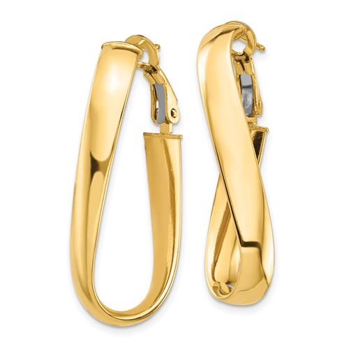 14k yellow gold twisted oval omega back hoop earrings 35mm x 15mm x 5mm