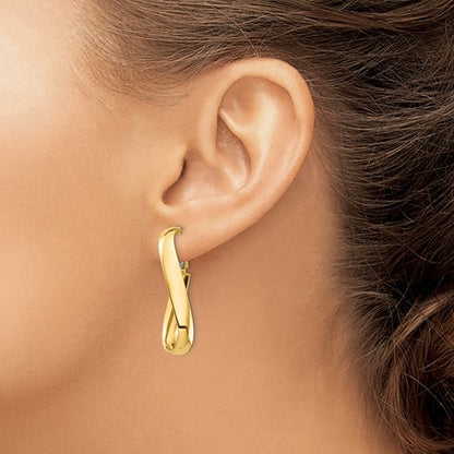 14k yellow gold twisted oval omega back hoop earrings 35mm x 15mm x 5mm