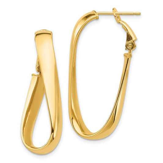 14k yellow gold twisted oval omega back hoop earrings 35mm x 15mm x 5mm