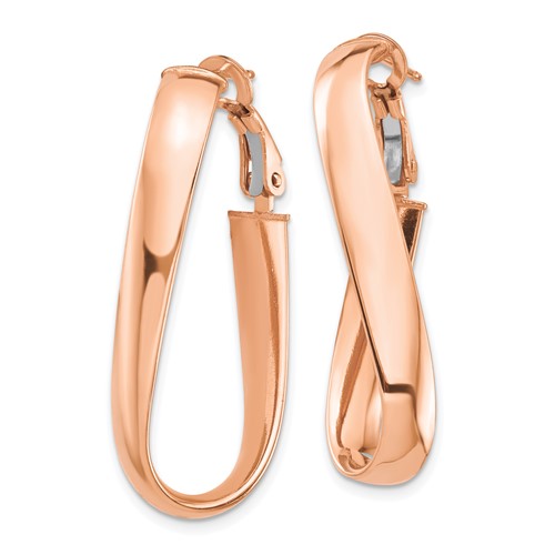 14k rose gold twisted oval omega back hoop earrings 35mm x 15mm x 5mm