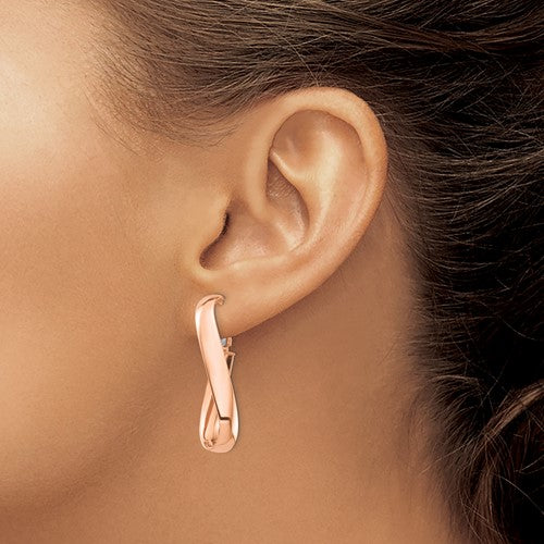 14k rose gold twisted oval omega back hoop earrings 35mm x 15mm x 5mm