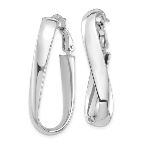 14k white gold twisted oval omega back hoop earrings 35mm x 15mm x 5mm