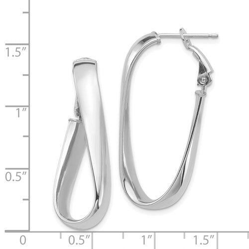 14k white gold twisted oval omega back hoop earrings 35mm x 15mm x 5mm