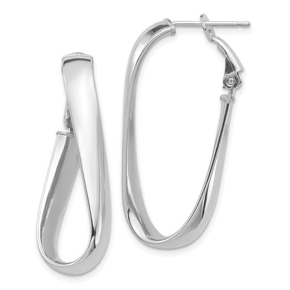 14k white gold twisted oval omega back hoop earrings 35mm x 15mm x 5mm