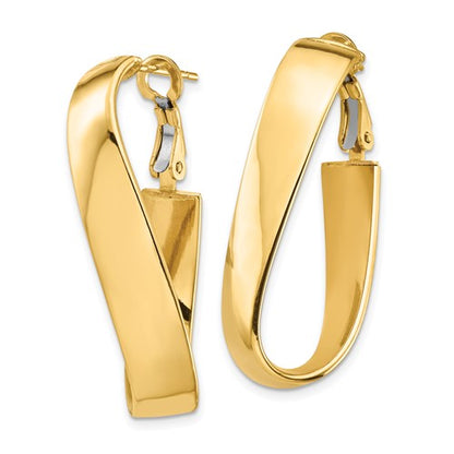 14k yellow gold twisted wavy oval omega back hoop earrings 35mm x 17mm x 7mm