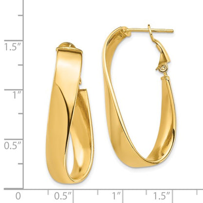 14k yellow gold twisted wavy oval omega back hoop earrings 35mm x 17mm x 7mm