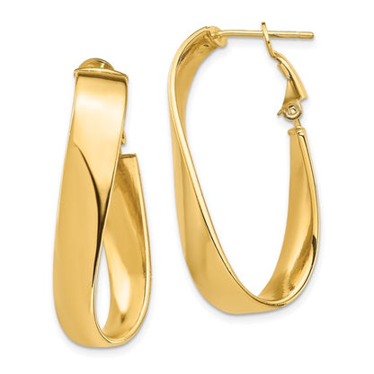 14k yellow gold twisted wavy oval omega back hoop earrings 35mm x 17mm x 7mm