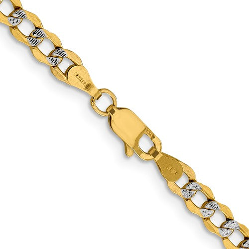 14K Yellow Gold with Rhodium 4.3mm Pav√© Curb Bracelet Anklet Choker Necklace Pendant Chain