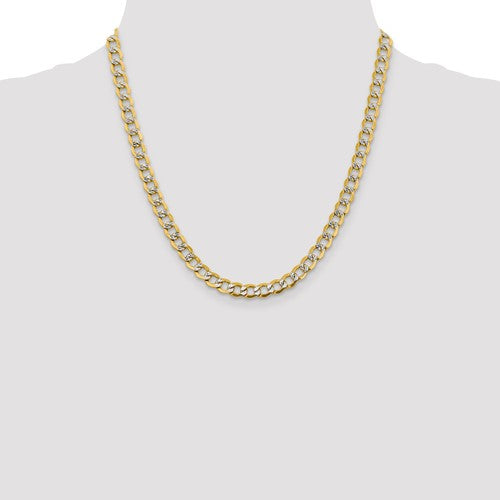 14K Yellow Gold with Rhodium 6.75mm Pav√© Curb Bracelet Anklet Choker Necklace Pendant Chain