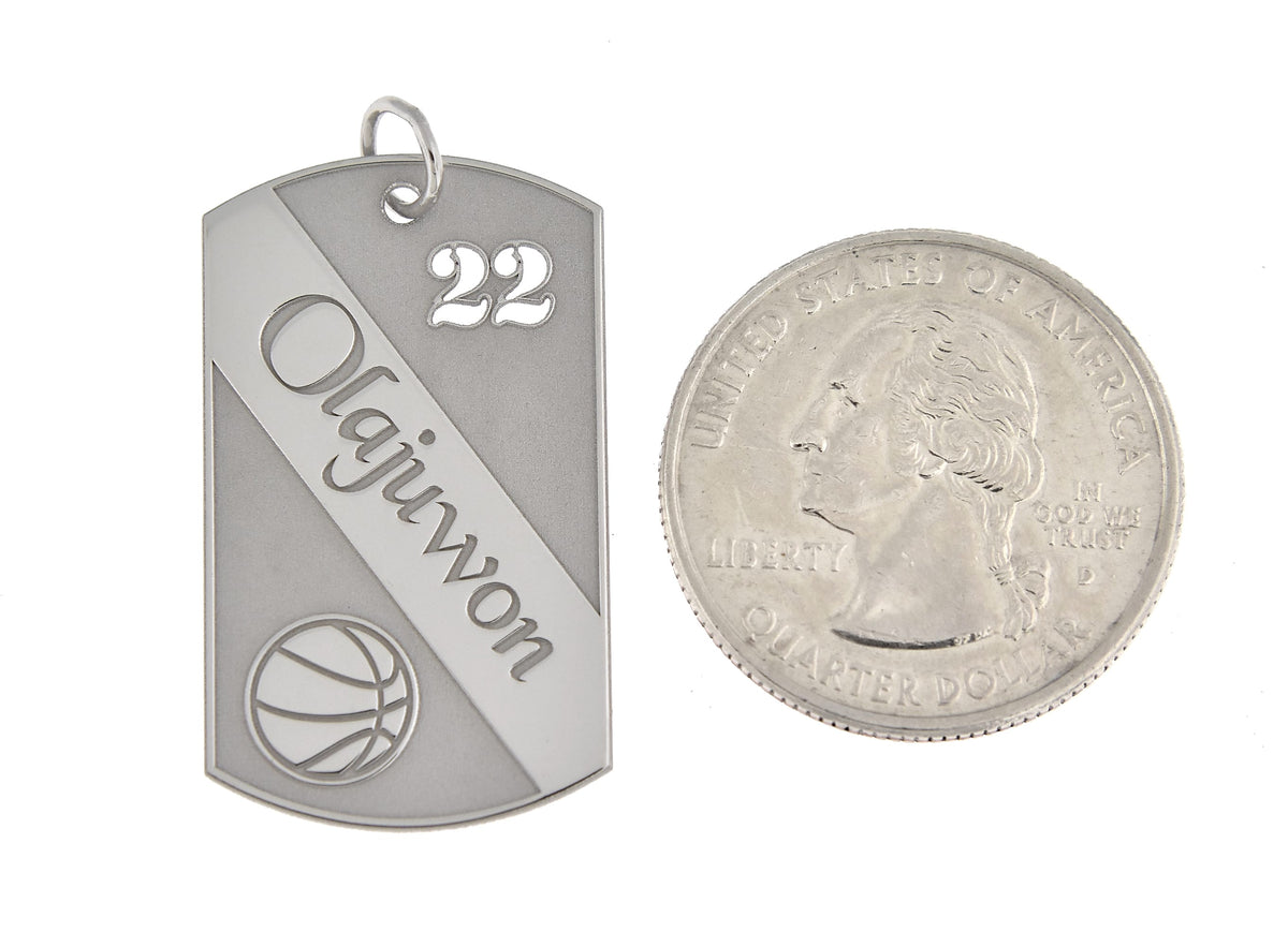 sterling silver basketball personalized name number dog tag engraved pendant charm