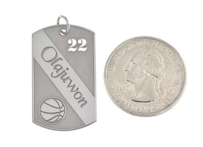 sterling silver basketball personalized name number dog tag engraved pendant charm