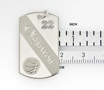 sterling silver basketball personalized name number dog tag engraved pendant charm