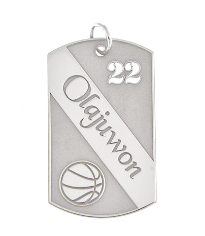 sterling silver basketball personalized name number dog tag engraved pendant charm