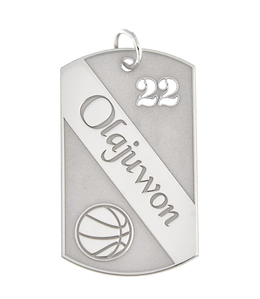 sterling silver basketball personalized name number dog tag engraved pendant charm