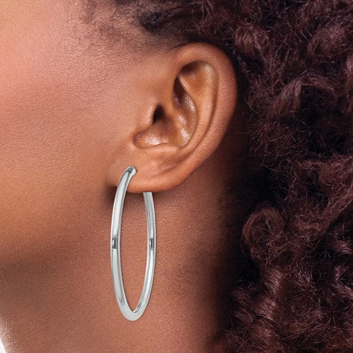 sterling silver rhodium plated 2 inch round endless hoop earrings 50mm x 3mm