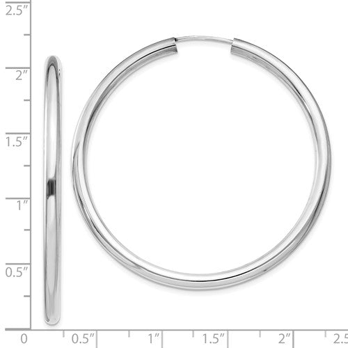 sterling silver rhodium plated 2 inch round endless hoop earrings 50mm x 3mm