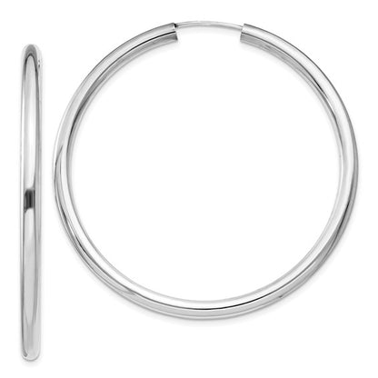 sterling silver rhodium plated 2 inch round endless hoop earrings 50mm x 3mm