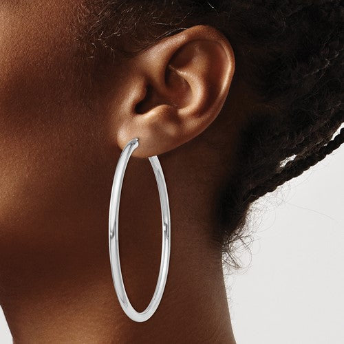sterling silver rhodium plated 2.28 inch round endless hoop earrings 58mm x 3mm