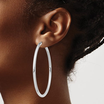 sterling silver rhodium plated 2.28 inch round endless hoop earrings 58mm x 3mm
