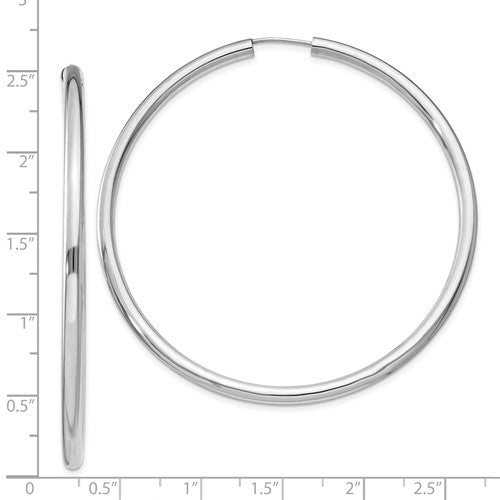sterling silver rhodium plated 2.28 inch round endless hoop earrings 58mm x 3mm