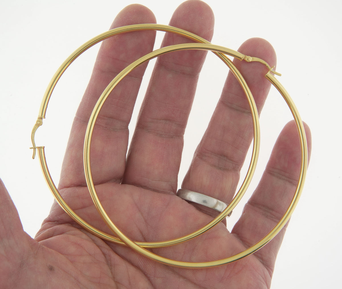 yellow gold plated sterling silver 3.15 inch round hoop earrings 80mm x 2.5mm
