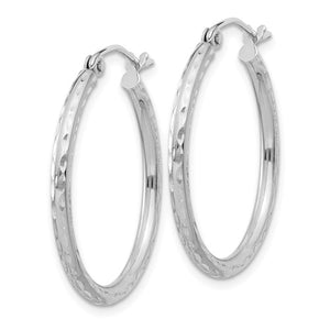 Sterling Silver Rhodium Plated Diamond Cut Classic Round Hoop Earrings 25mm x 2mm