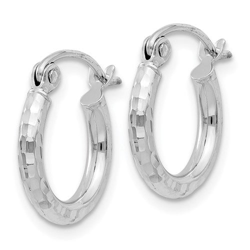 sterling silver rhodium plated diamond cut classic round hoop earrings 12mm x 2mm