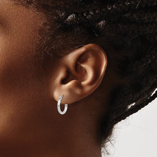 sterling silver rhodium plated diamond cut classic round hoop earrings 12mm x 2mm