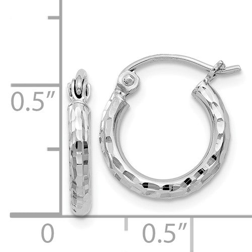 sterling silver rhodium plated diamond cut classic round hoop earrings 12mm x 2mm