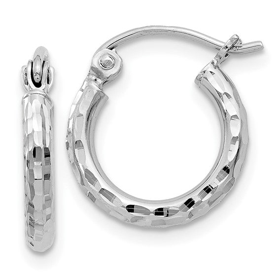 sterling silver rhodium plated diamond cut classic round hoop earrings 12mm x 2mm