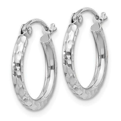 Sterling Silver Rhodium Plated Diamond Cut Classic Round Hoop Earrings 15mm x 2mm