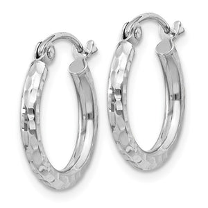 Sterling Silver Rhodium Plated Diamond Cut Classic Round Hoop Earrings 15mm x 2mm