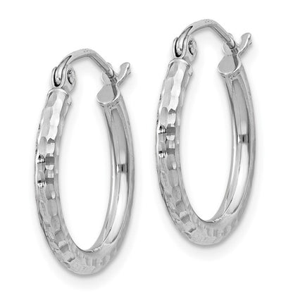 sterling silver rhodium plated diamond cut classic round hoop earrings 16mm x 2mm