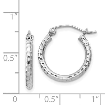 sterling silver rhodium plated diamond cut classic round hoop earrings 16mm x 2mm