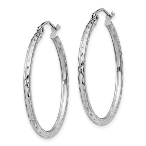 Sterling Silver Rhodium Plated Diamond Cut Classic Round Hoop Earrings 30mm x 2mm