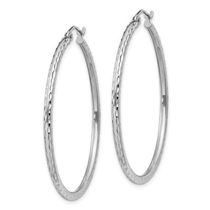sterling silver rhodium plated diamond cut classic round hoop earrings 40mm x 2mm