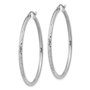 Sterling Silver Rhodium Plated Diamond Cut Classic Round Hoop Earrings 40mm x 2mm