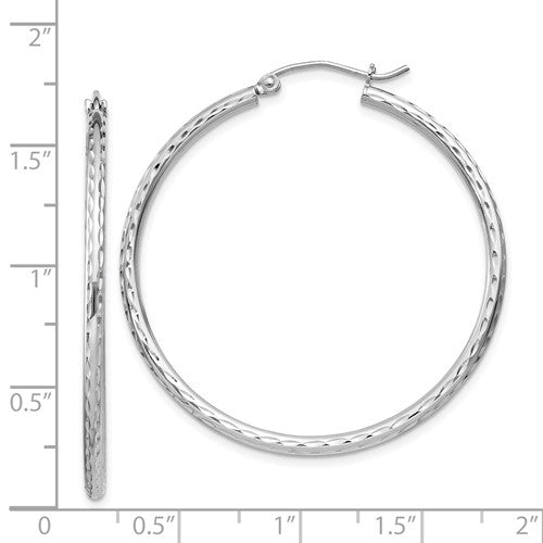 sterling silver rhodium plated diamond cut classic round hoop earrings 40mm x 2mm