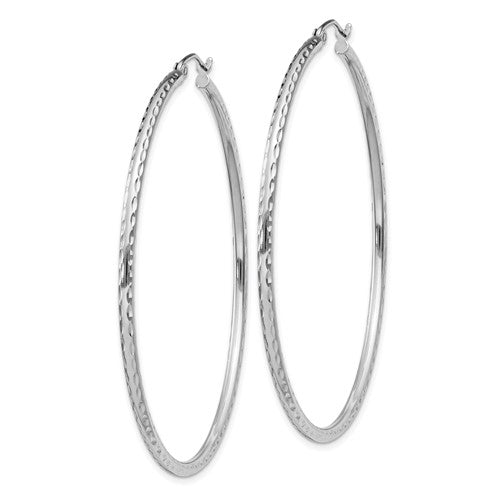 sterling silver rhodium plated diamond cut classic round hoop earrings 55mm x 2mm